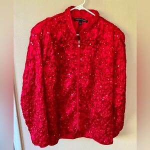 Addressing Woman Red Sequin Embellished Jacket, Size 1x.